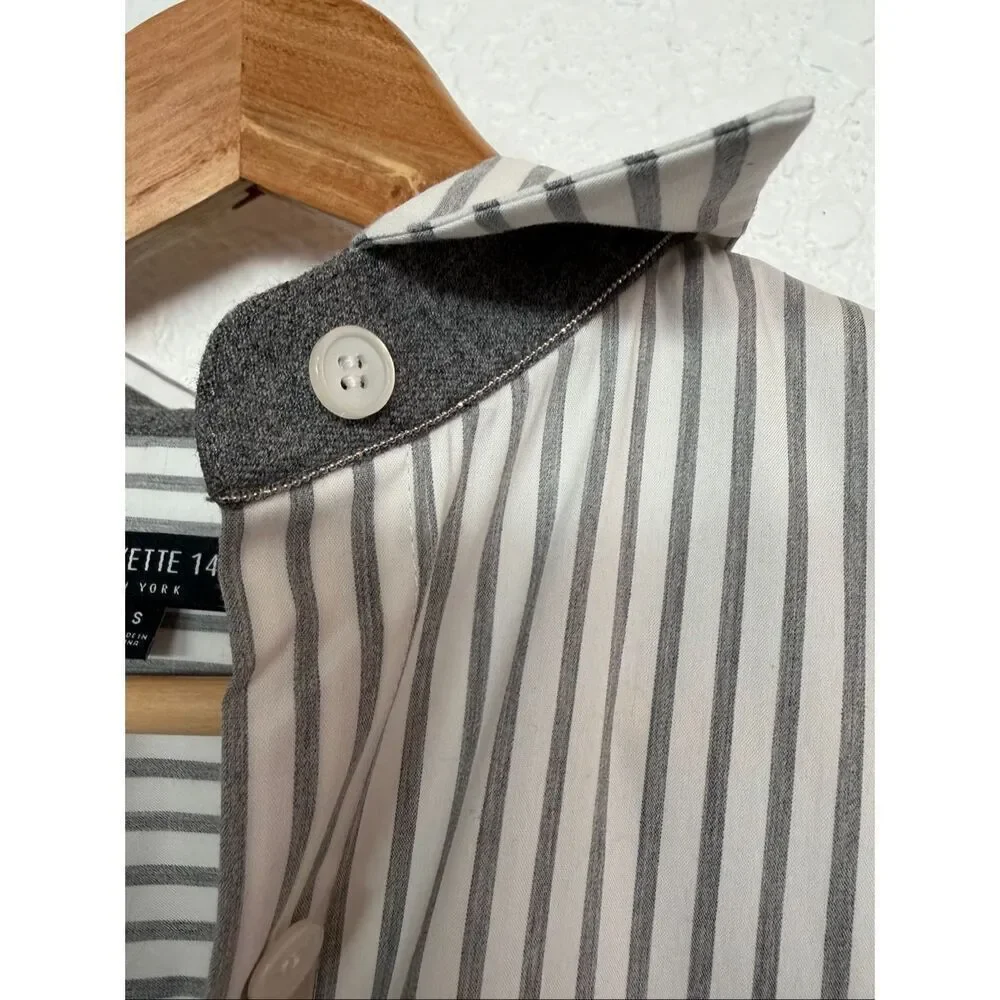 Lafayette 148 New York Helen Striped Button-Down Shirt White, Gray Size S - Picture 8 of 12